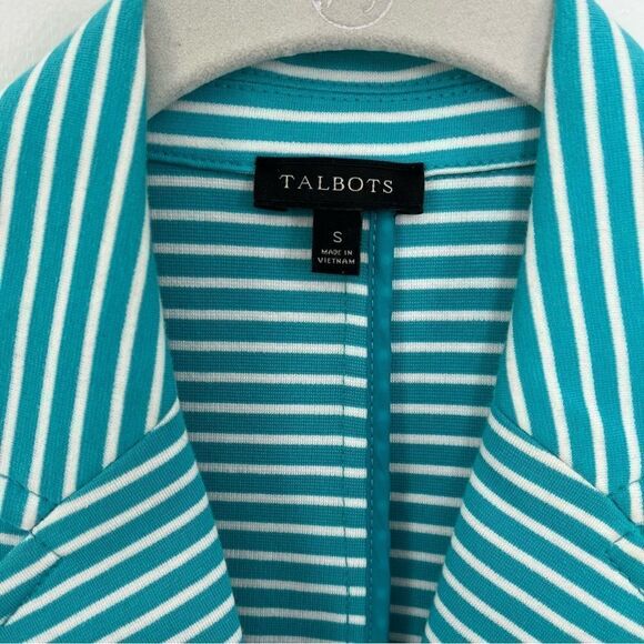 Talbots Cotton Blend Women's Spring Blazer Teal and White Striped Size Small EUC - Picture 2 of 7